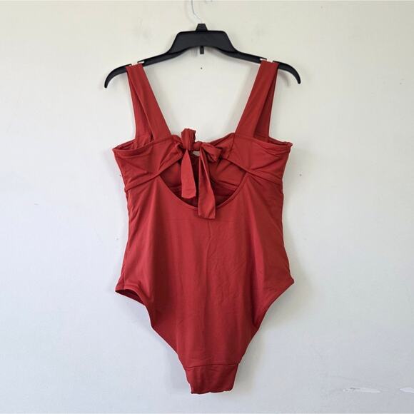 Knix Balcony Cup Wide Strap Back Tie Closure One-Piece Swimsuit Lava Rust Large - Picture 5 of 7
